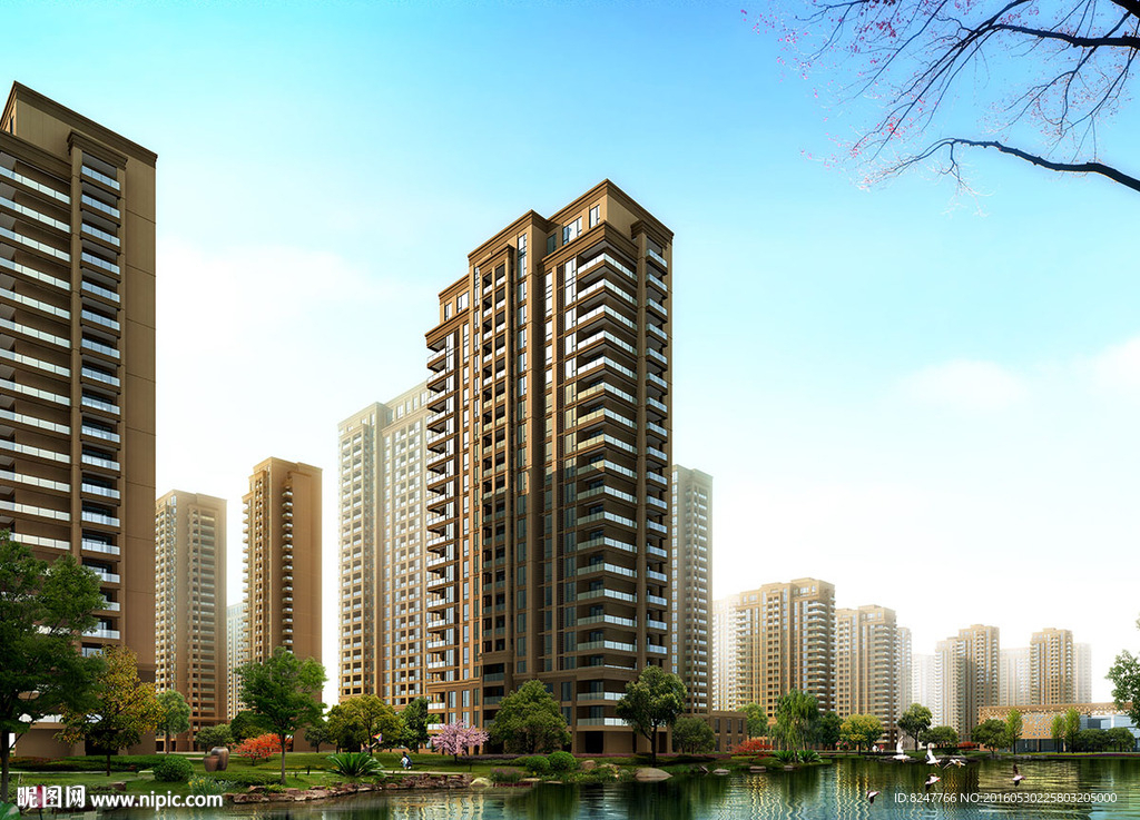 小区小桥流水人家建筑效果图