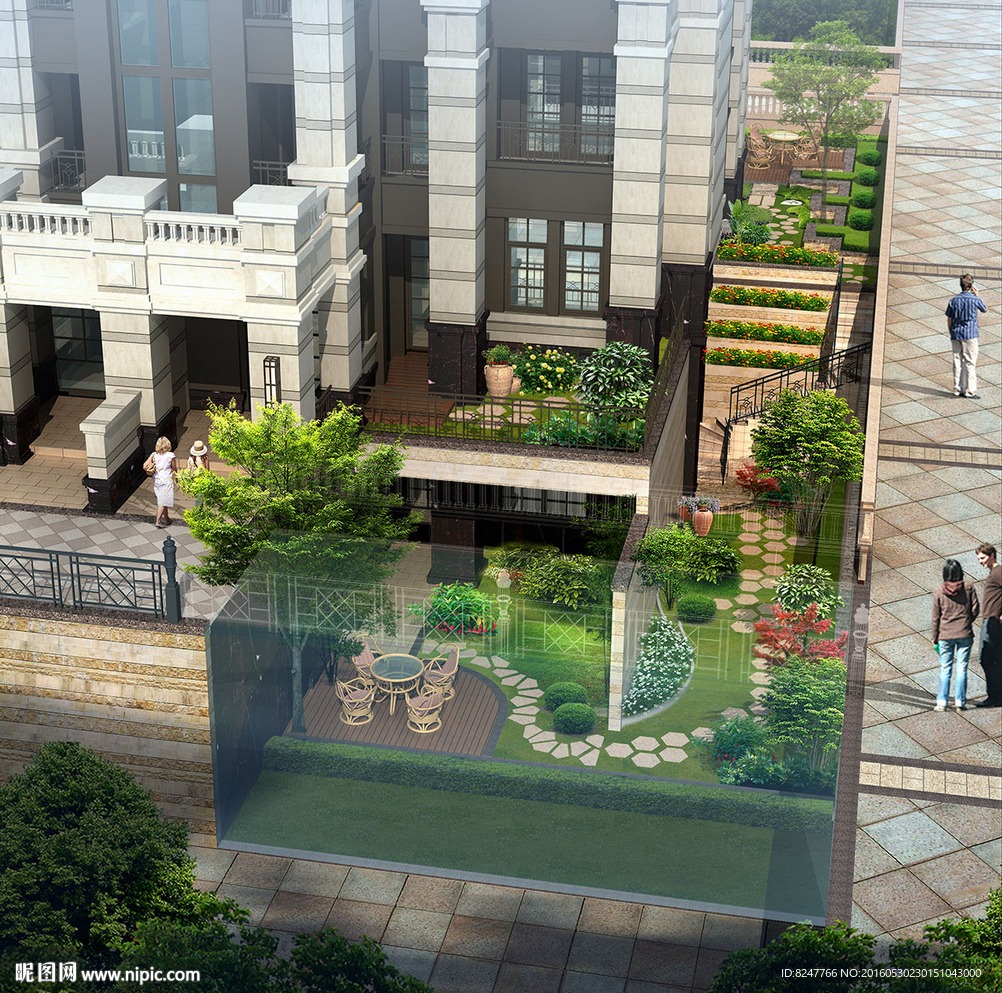 小区一角鸟瞰建筑效果图