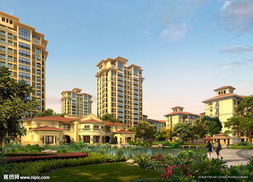 别墅住宅后花园黄昏建筑效果图