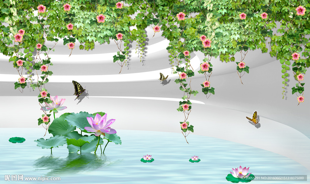 3d背景墙荷花