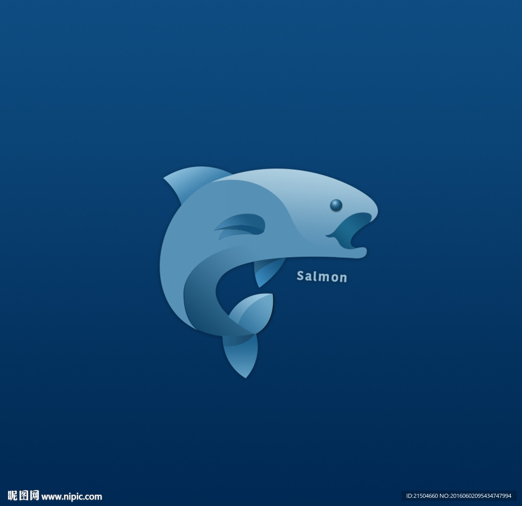 精致矢量蓝色鲑鱼插画