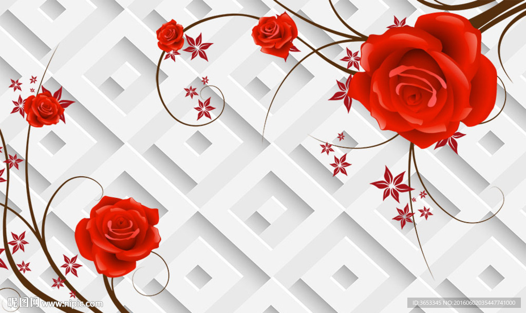 玫瑰花纹3D背景墙