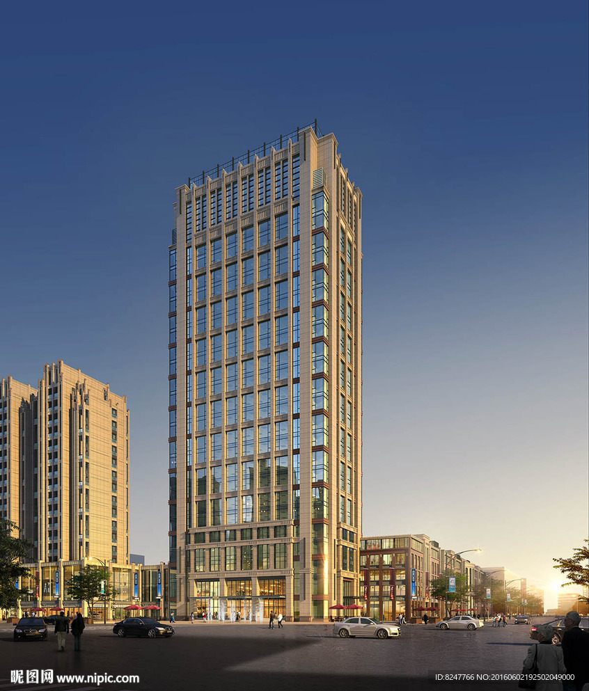 商业街上的商务中心建筑效果图