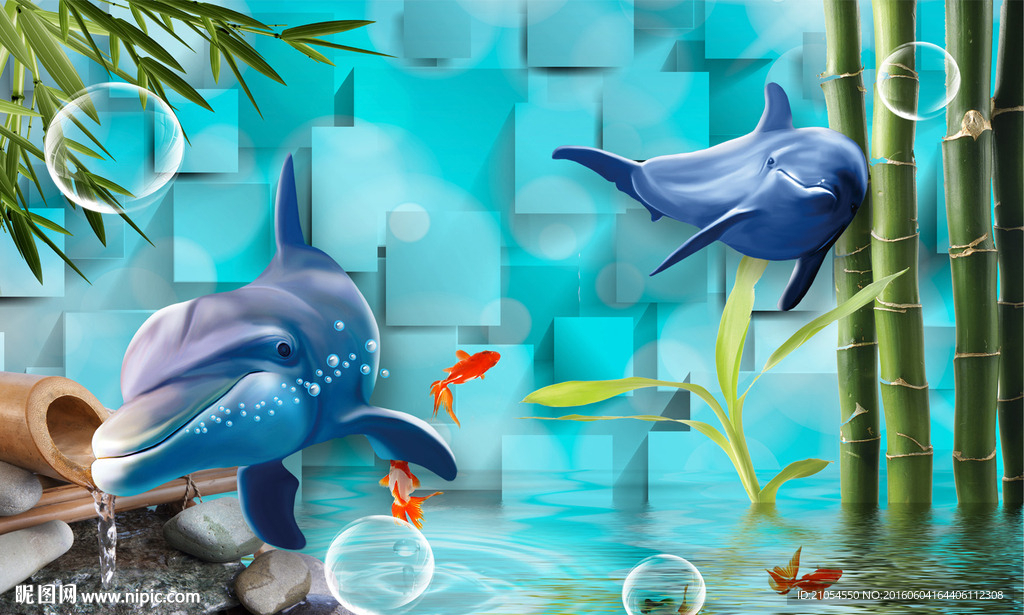 3D海豚高清电视背景墙