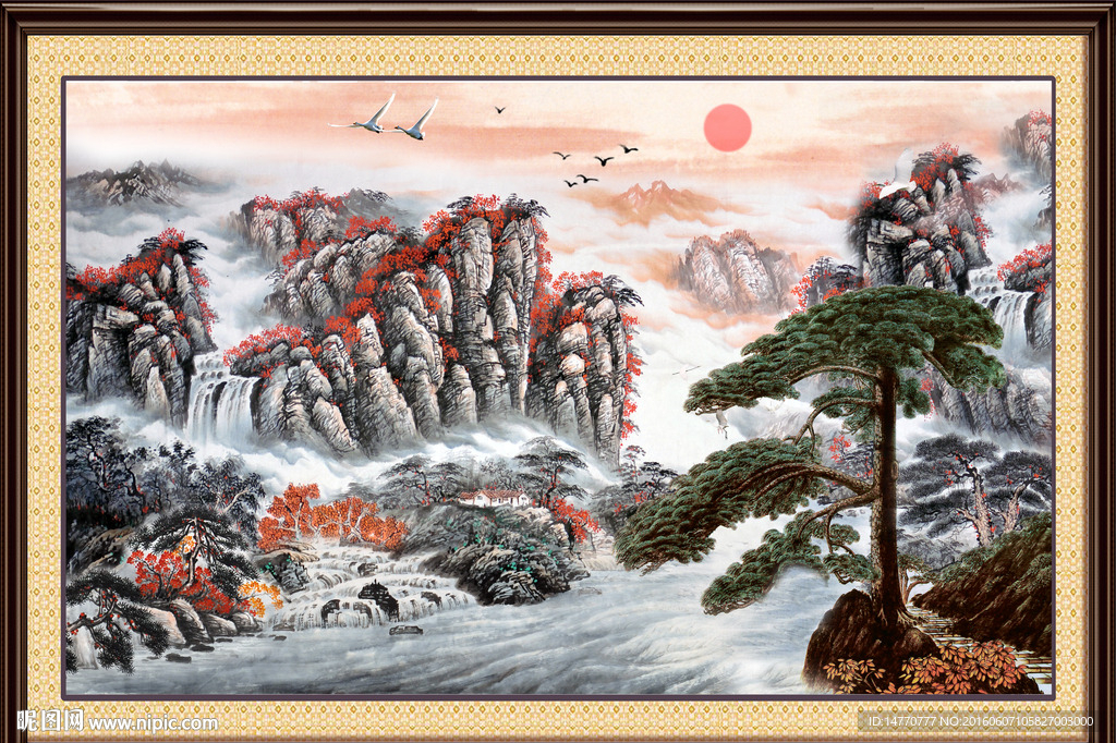 巨幅山水画 迎客松