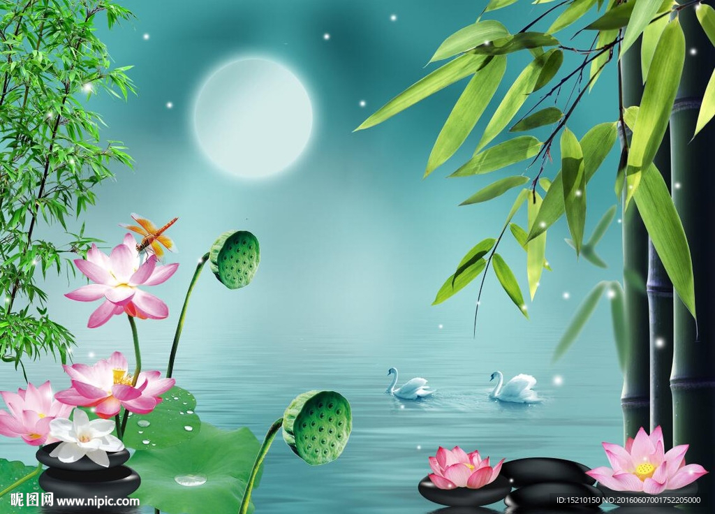 竹子荷花图
