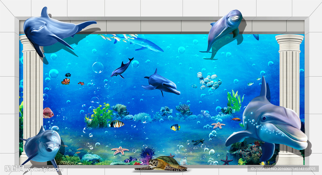 3D高清海豚电视背景墙