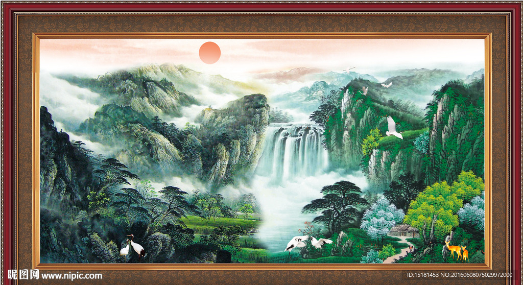 国画山水流水生财