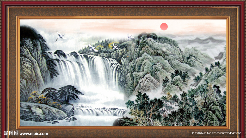 流水生财国画山水