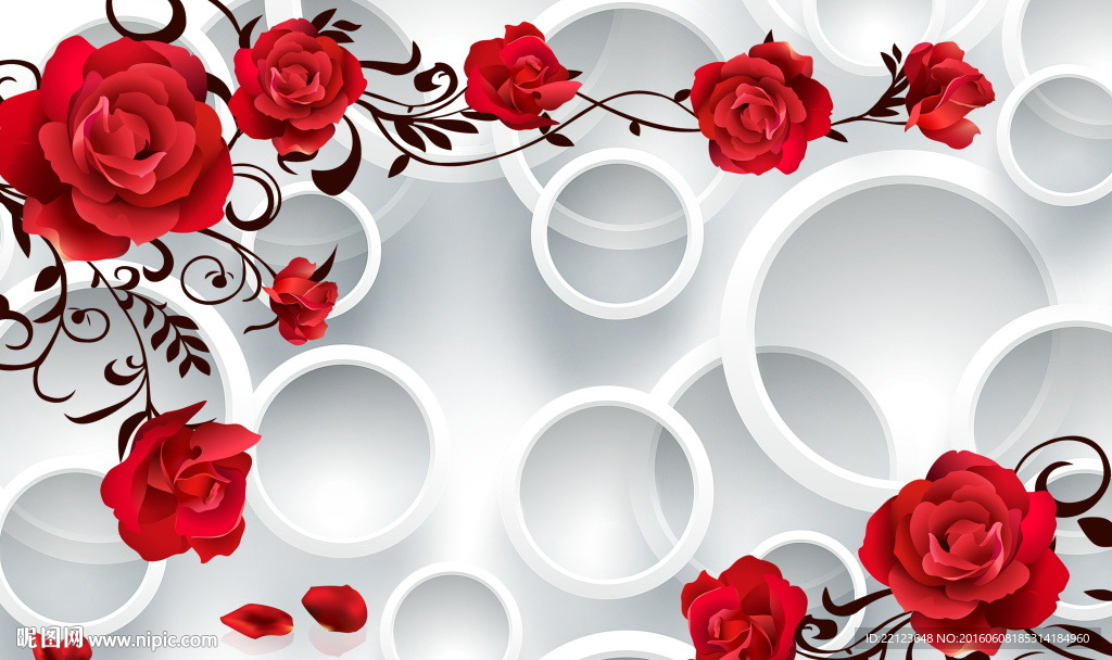 3D圆圈玫瑰花背景墙