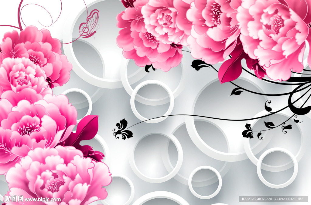 3d牡丹花背景墙图片
