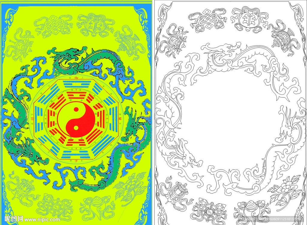 八卦图 龙 欧式花