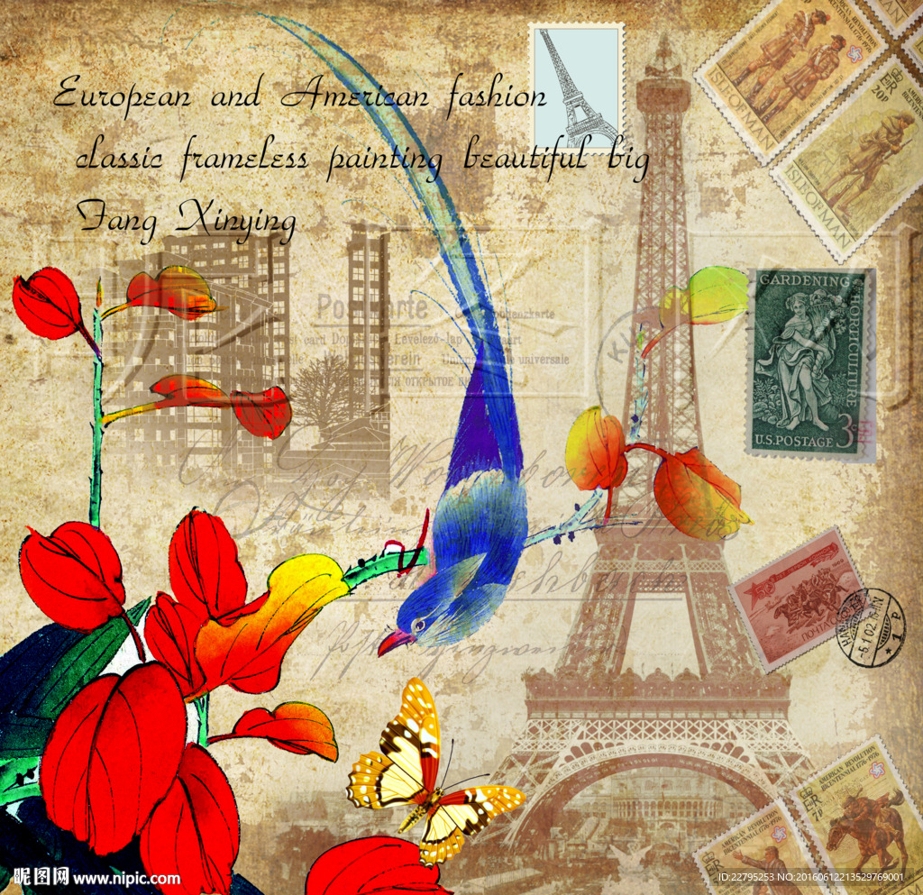 欧美复古花鸟图片