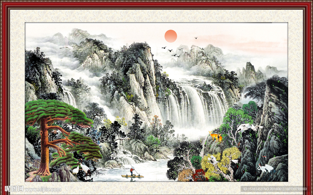 国画山水迎客松