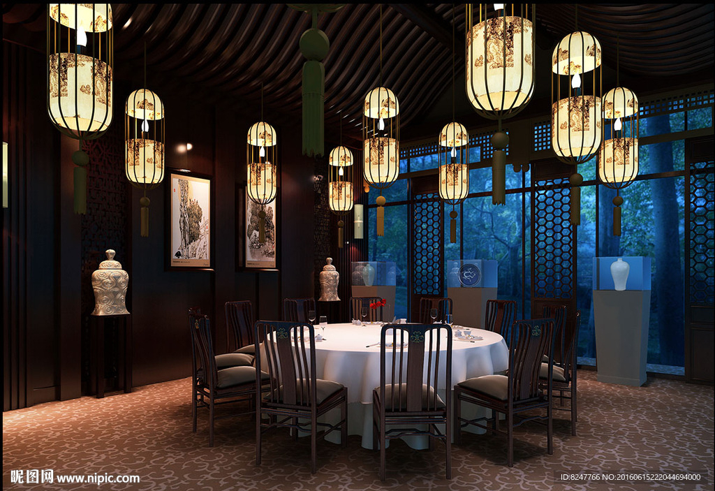 中国风酒店室内灯光效果图