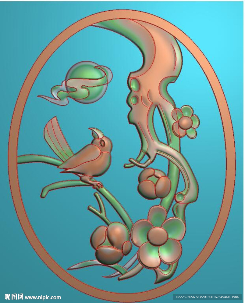 花鸟梅花喜鹊挂件牌子精雕图浮雕