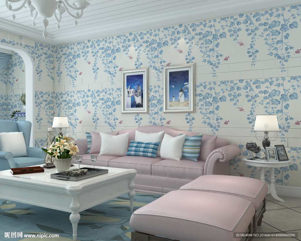 室内设计韩式客厅沙发背景效果图