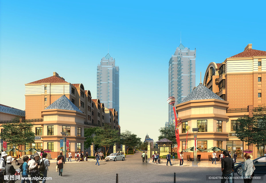 欧式风格步行商业街建筑效果图