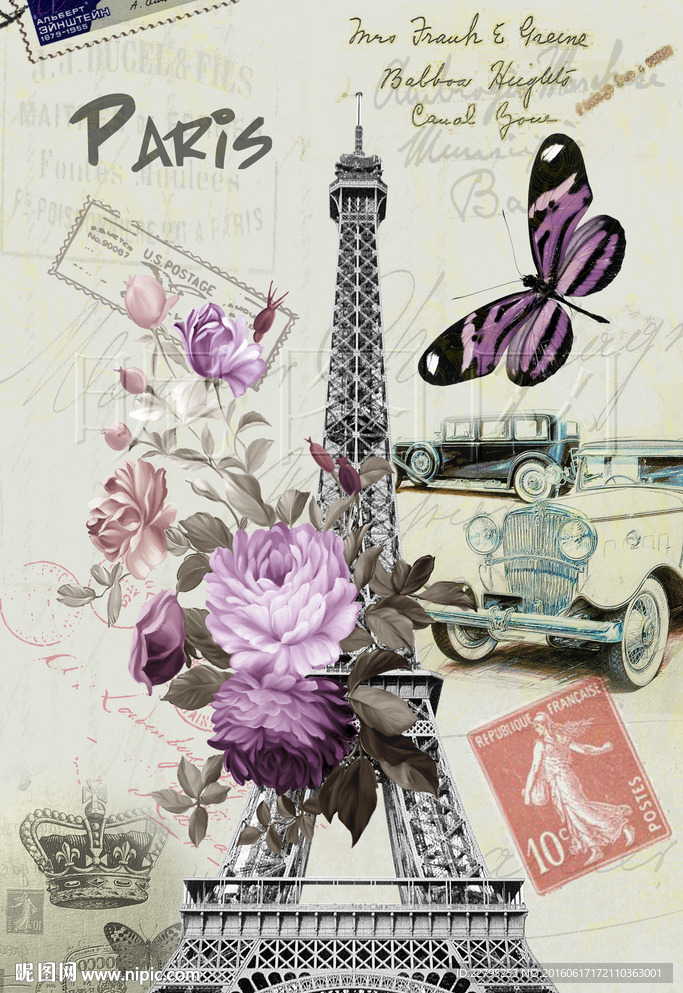 欧美复古铁塔花图