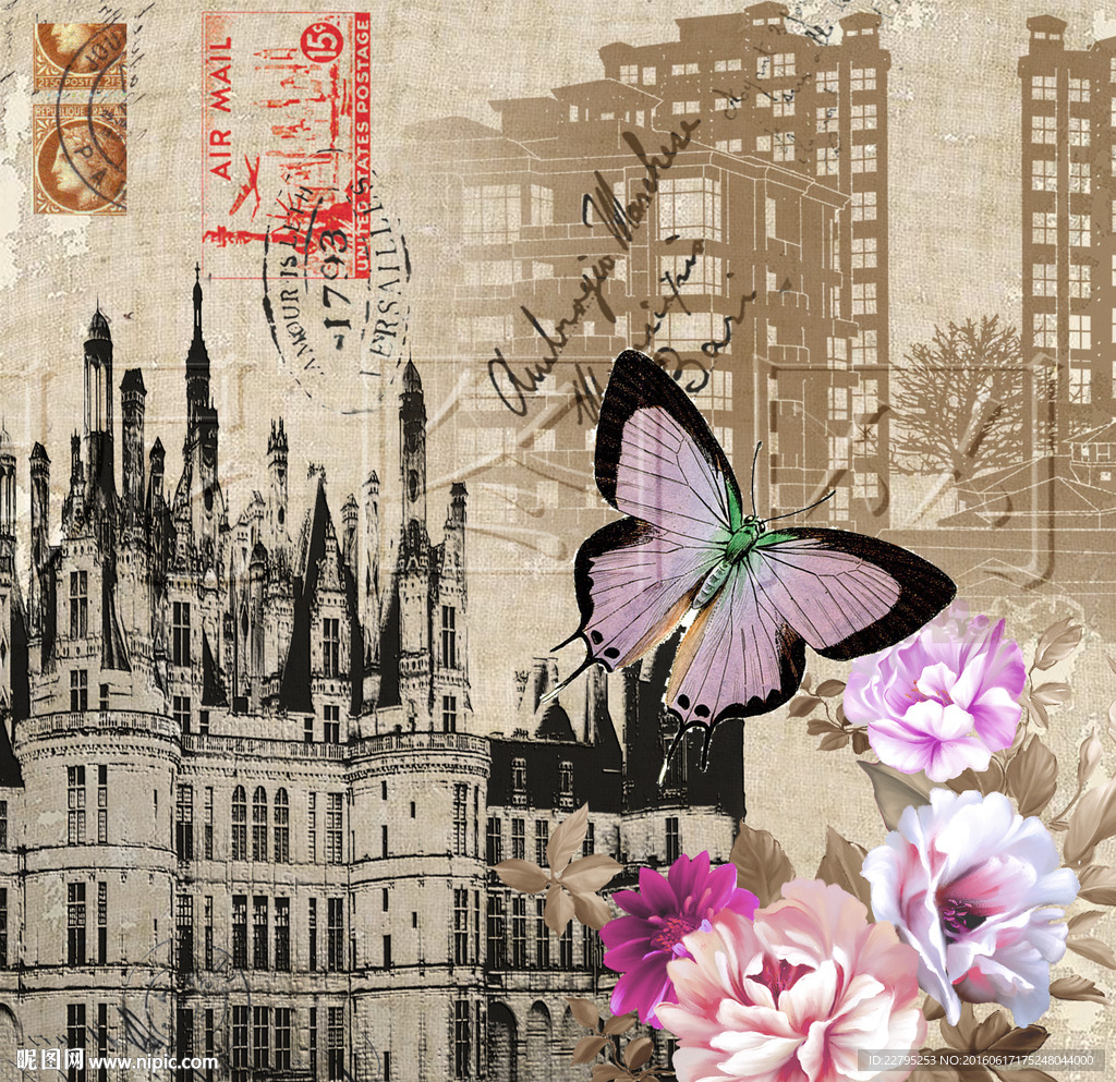 欧美复古花蝶图