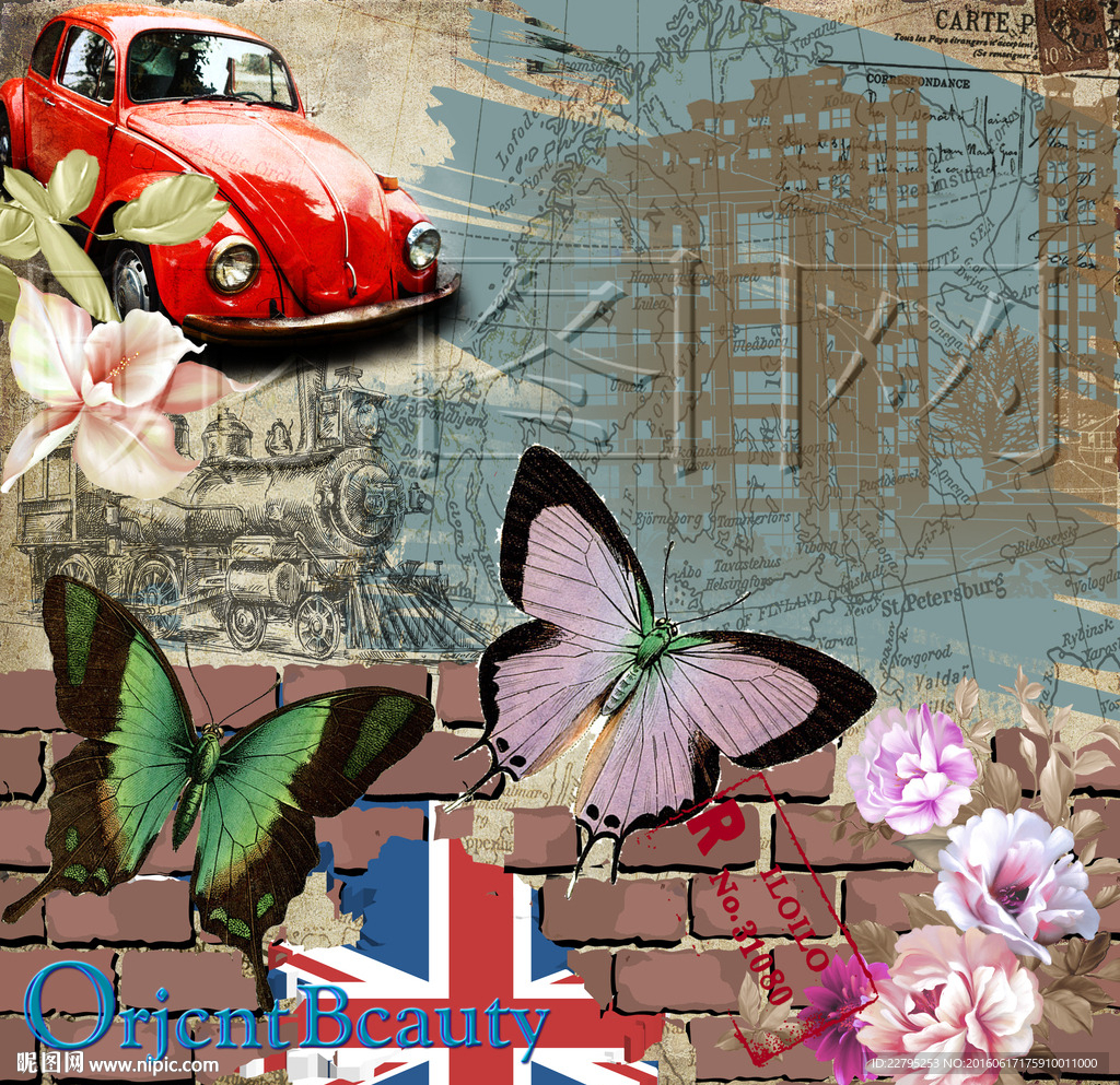 欧美复古花蝶图