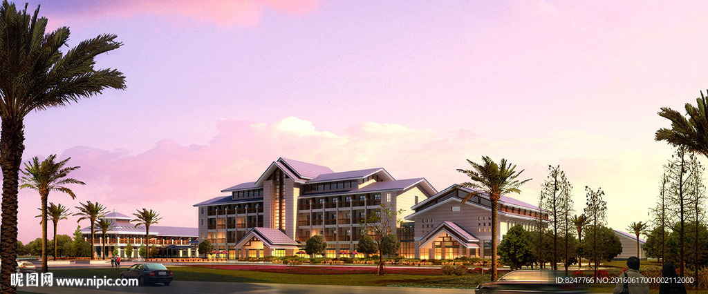 黄昏高档会所建筑效果图