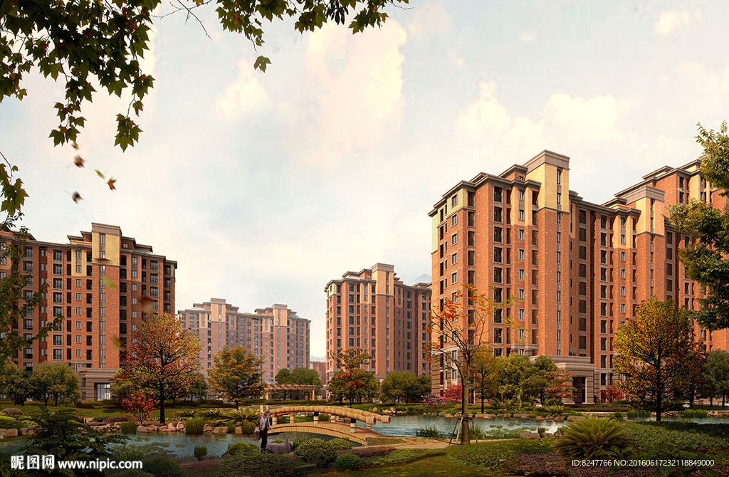 小桥流水人家住宅内廷建筑效果图