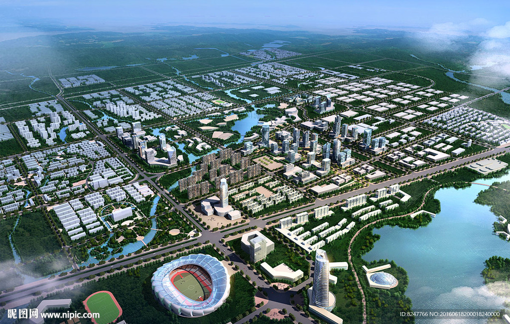 城市区域规划中心大型鸟瞰建筑图