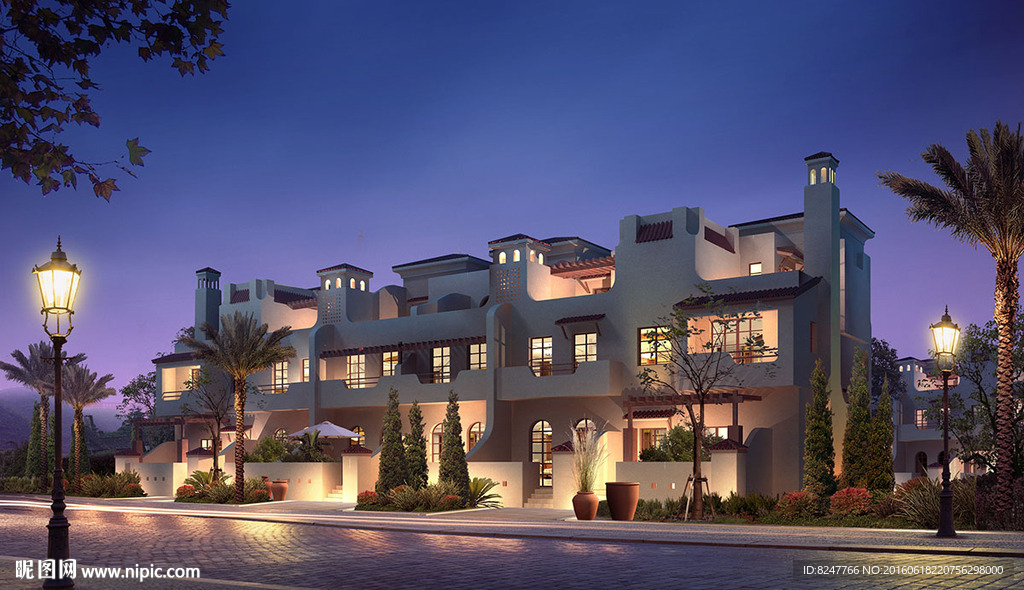 高档小区夜景建筑效果图