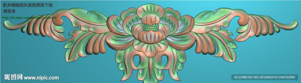 牡丹洋花角花精雕灰度浮雕图