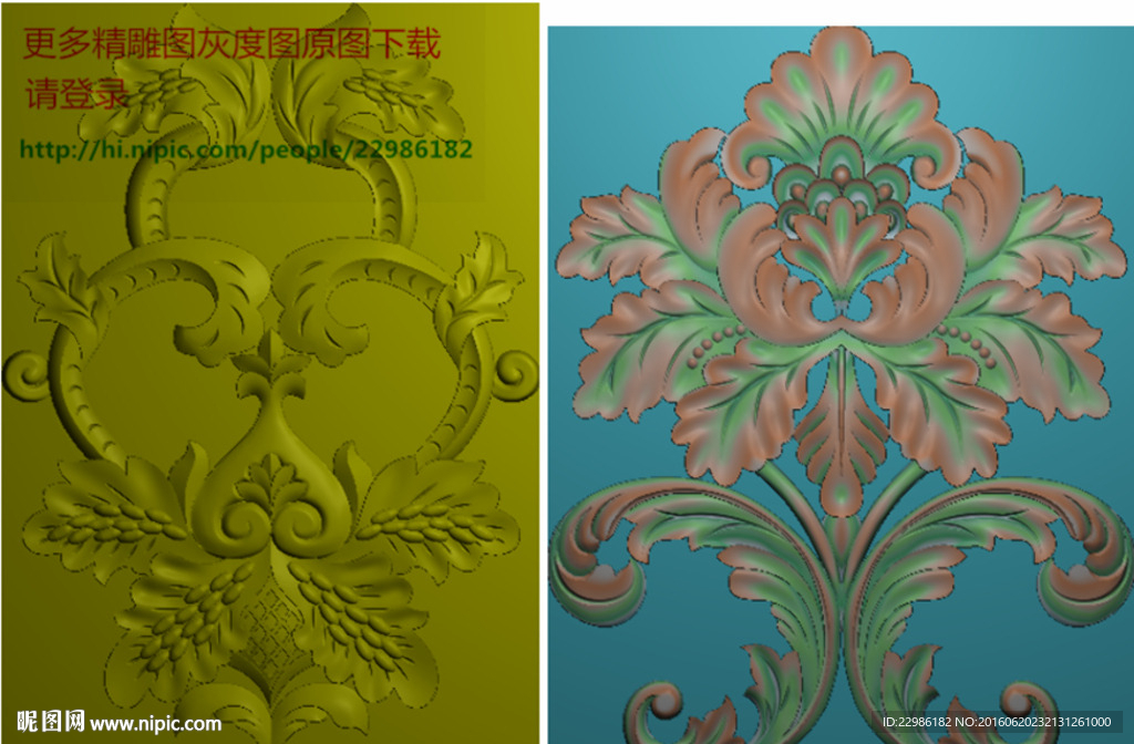 欧式牡丹洋花门上贴花精雕图