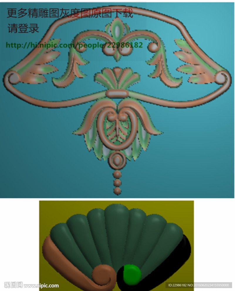 欧式洋花角花精雕灰度浮雕图