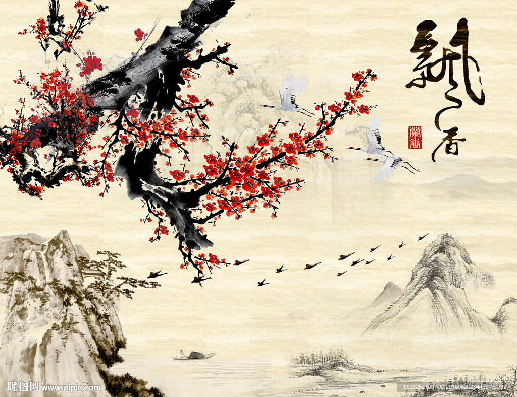 高清大气风景画背景墙