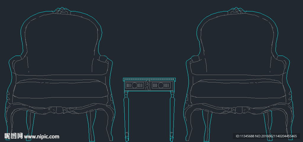 CAD 椅子茶几线条图
