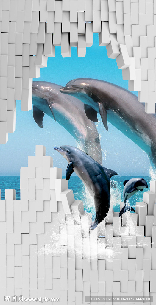 3d海豚玄关背景墙