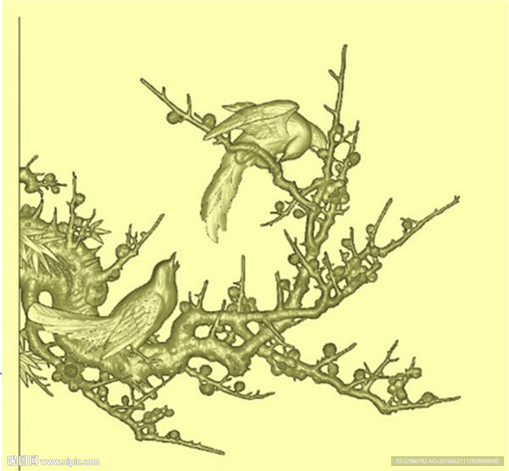 檀雕花鸟顶箱柜上门梅花