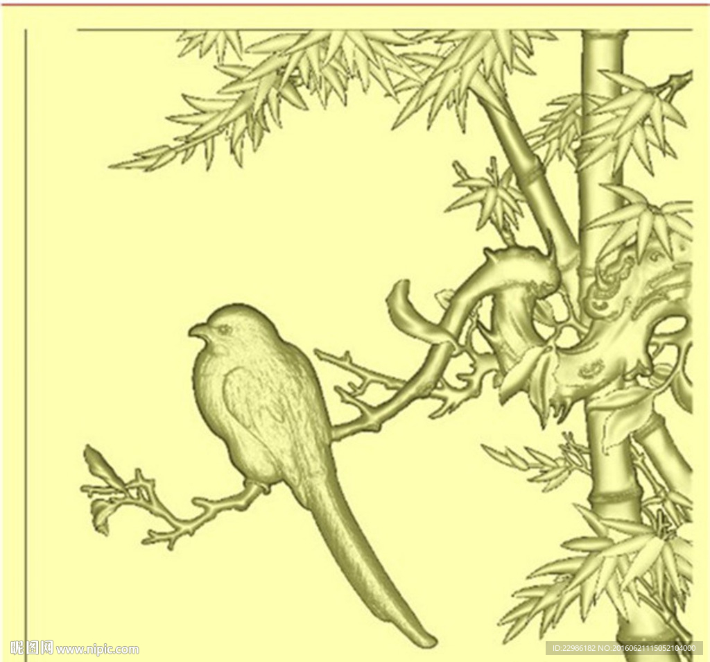 竹子花鸟四季花精雕灰度浮雕图