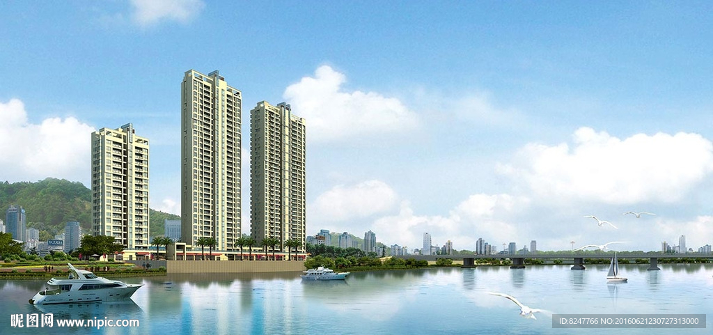 海边高层酒店建筑效果图