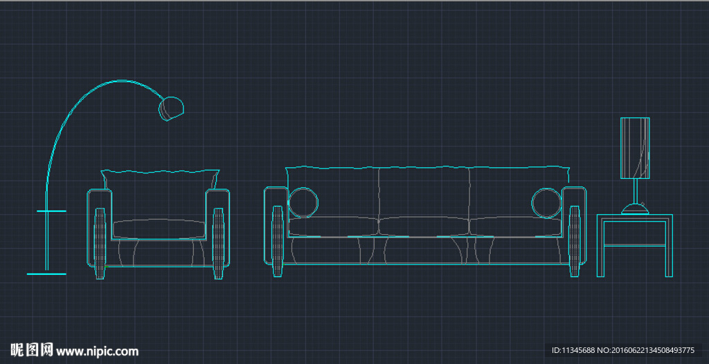 家具布置沙发台灯茶几cad