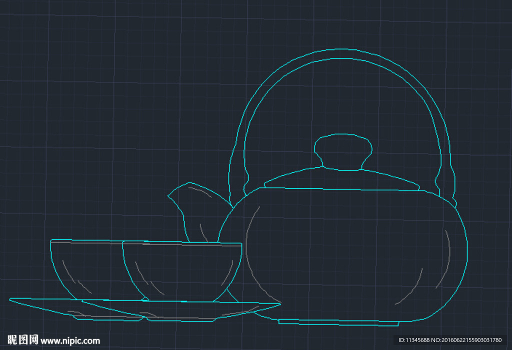 大碗茶茶壶CAD线条图