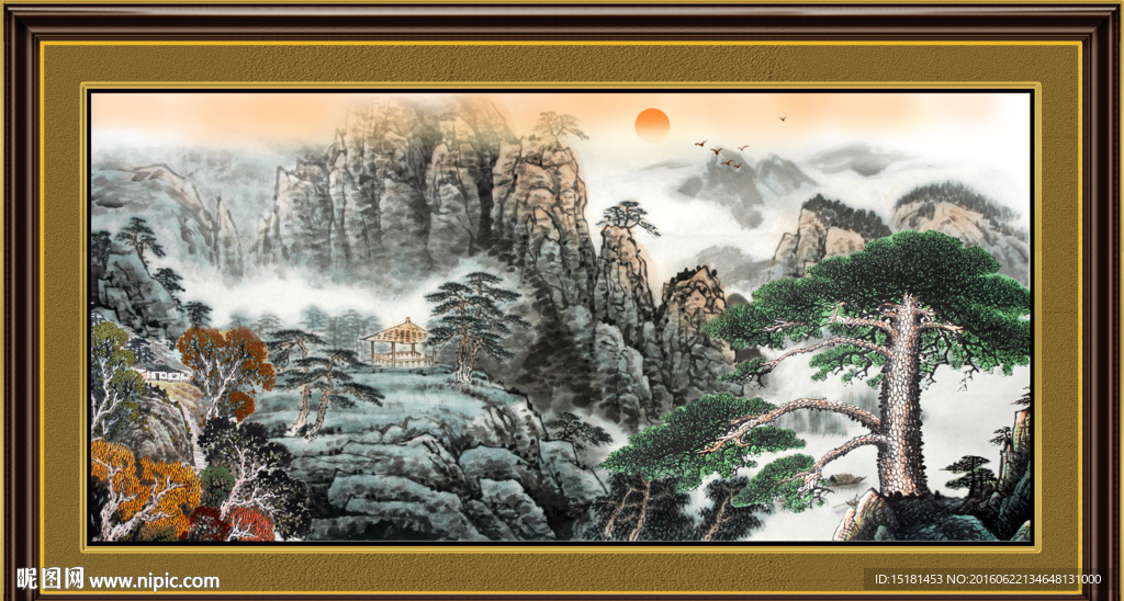 国画迎客松