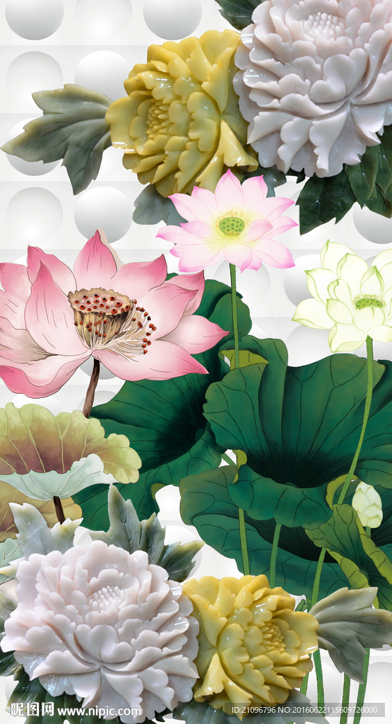 玉雕背景墙牡丹