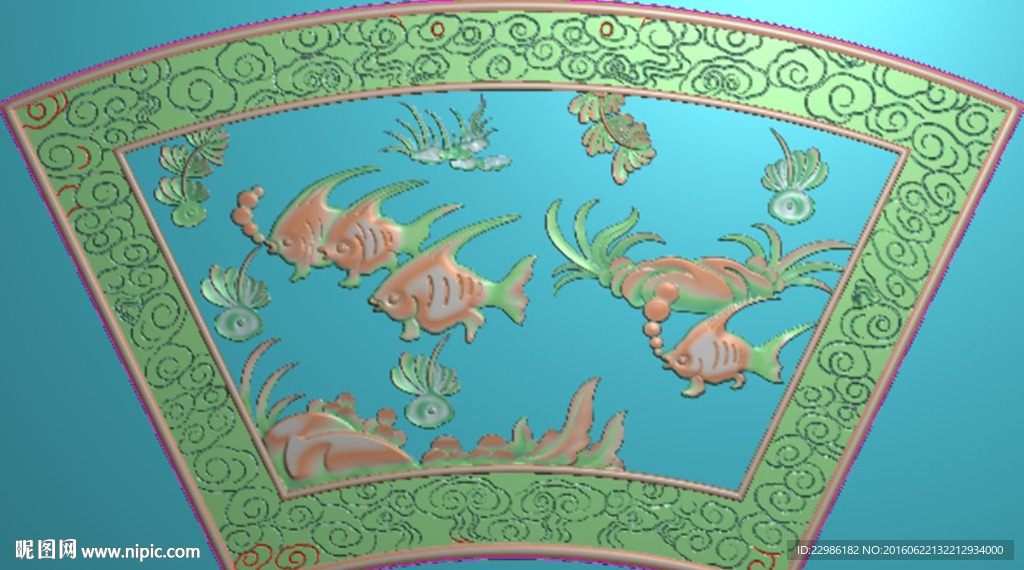 海鲜圆台圆桌鱼虾蟹精雕图