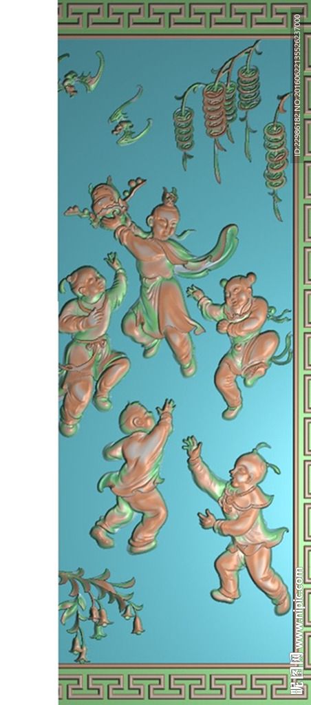 财宝童子蝙蝠沙发背板精雕图