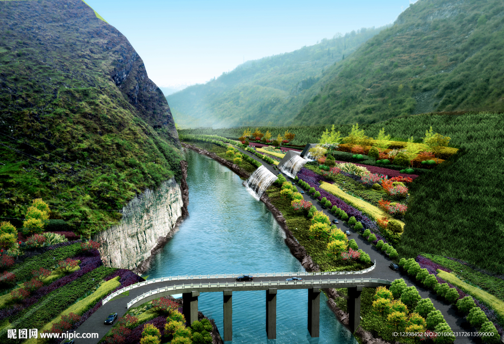 山区河谷景观效果图