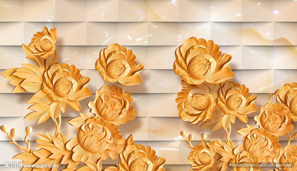 木雕牡丹背景墙