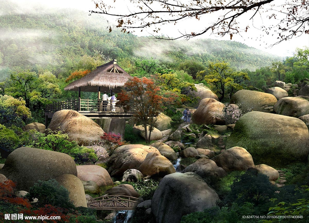 旅游景点山上美景景观效果图