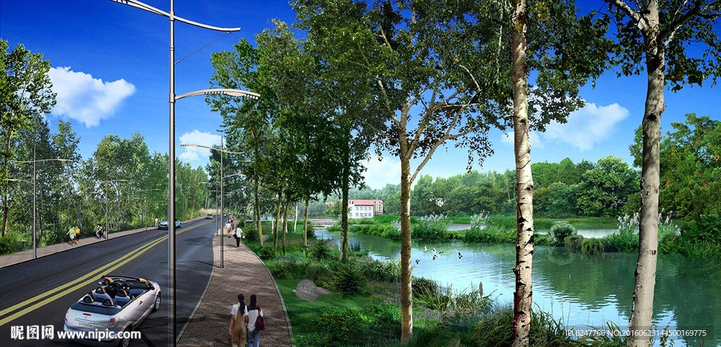 公园河边湿地景观效果图