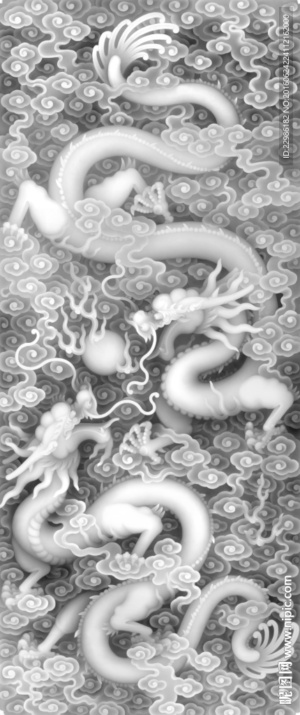 祥云双龙浮雕灰度图