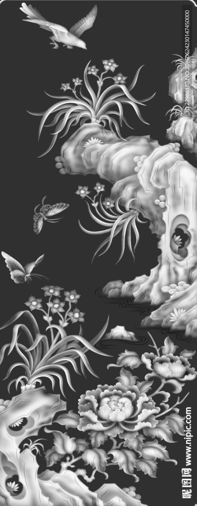 兰花花鸟牡丹风景屏风灰度精雕图
